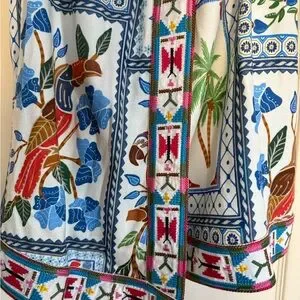 FARM RIO TROPICAL TILES EMBROIDERED CREPE MINI DRESS FARM RIO TROPICAL TILES EMBROIDERED CREPE MINI DRESS